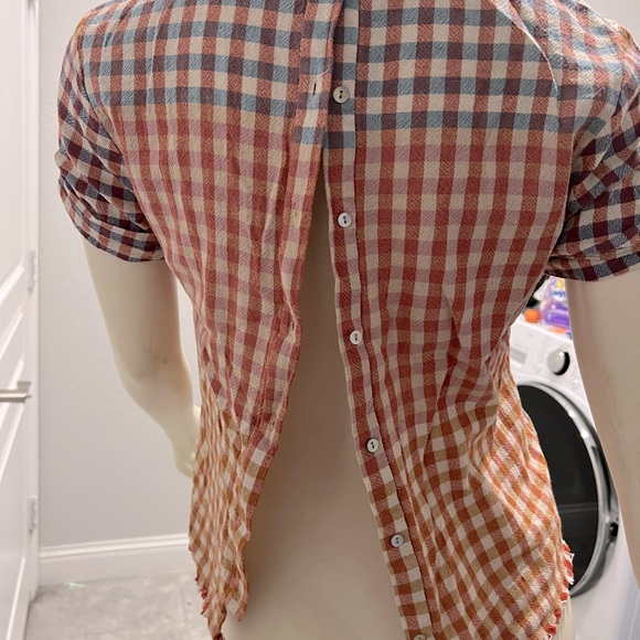 Zara multicolor plaid fringe hem button back blouse - Picture 3 of 3